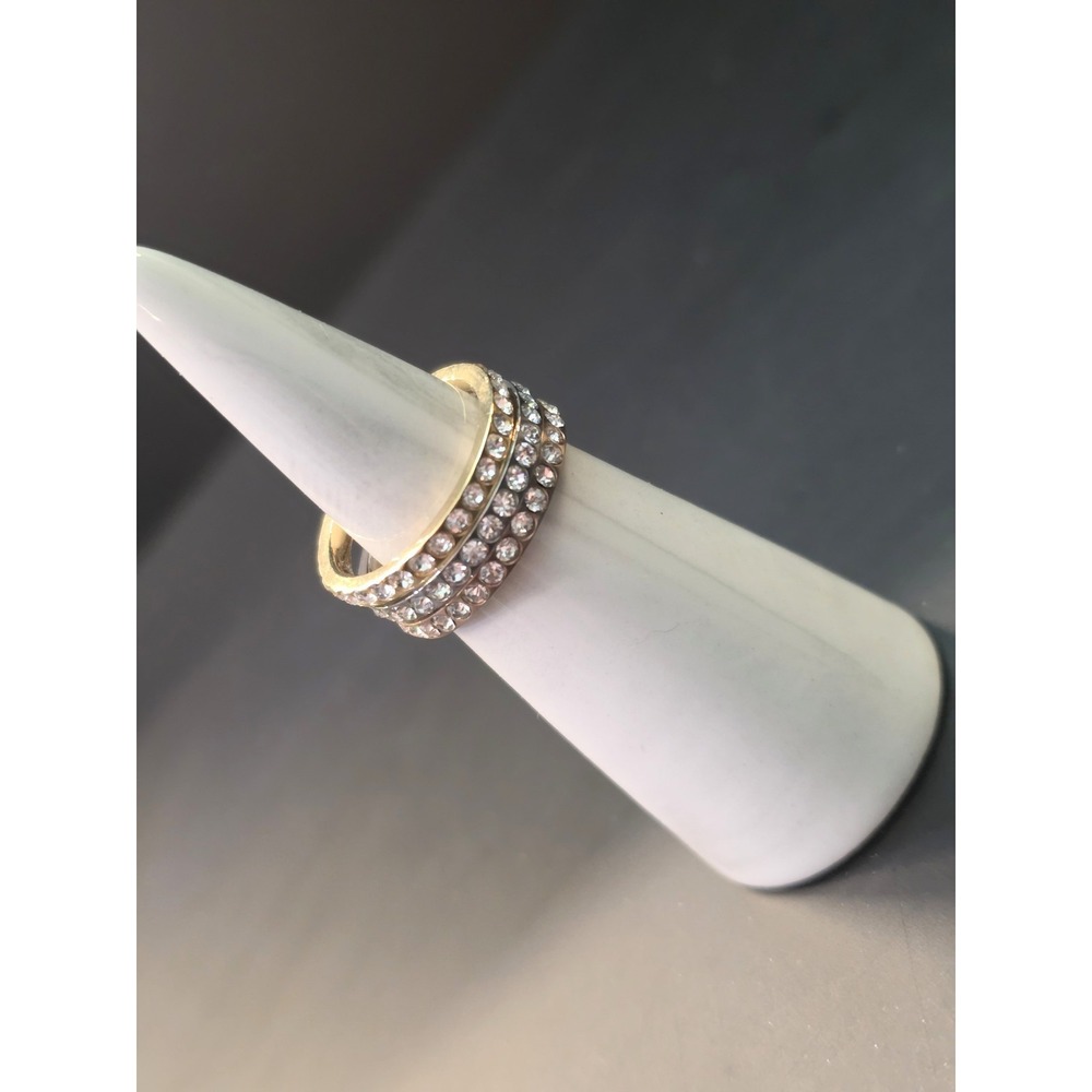 Tri-Bar Pavé Crystal Ring Rose Gold, Silver Tone, Gold Band Size 7.5